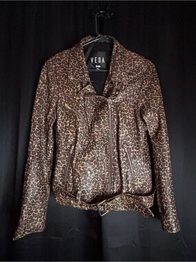 Veda Leopard-Print Moto Jacket in Brown